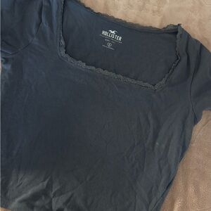 Hollister Women's Dark Gray Lace Trim Tee